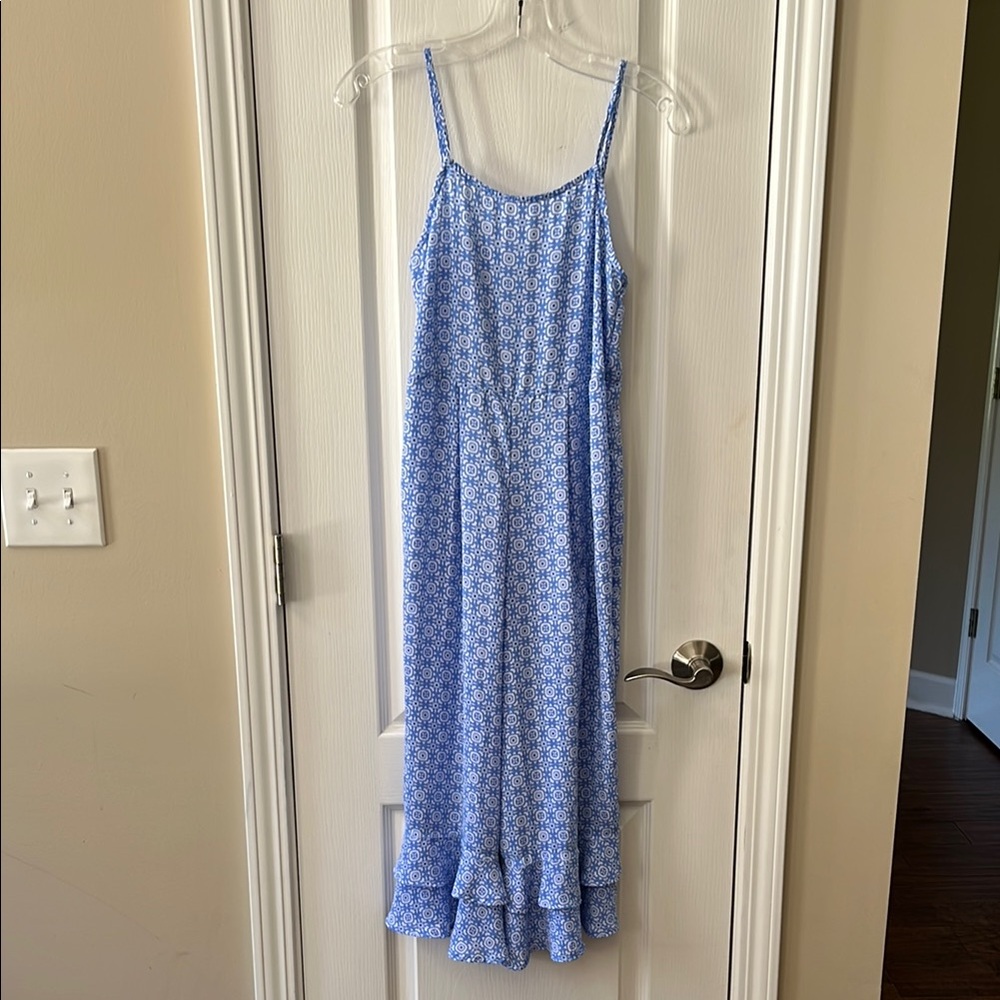 Blue spaghetti strap pants romper